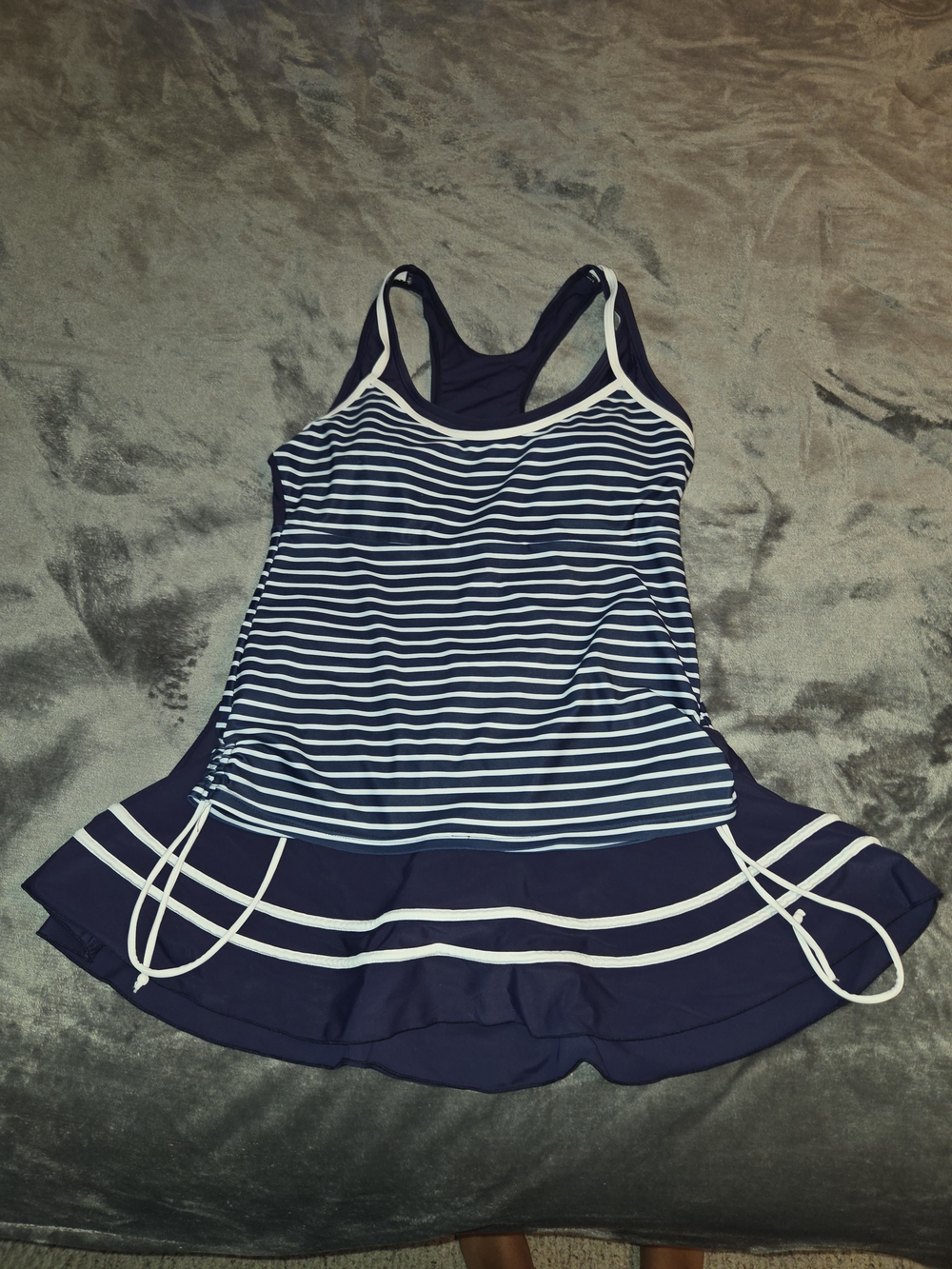 Navy & White Striped Women’s Swim Suit